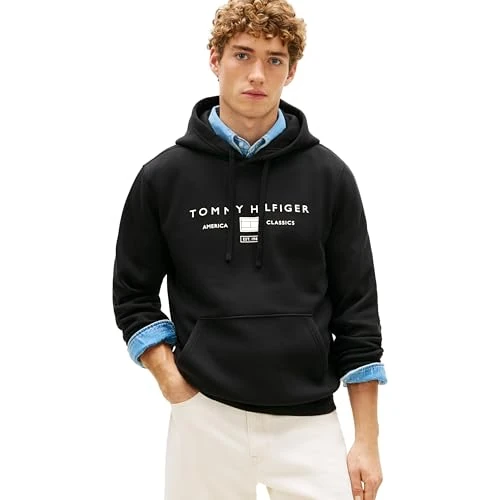 Zeitlich begrenztes Angebot: Tommy Hilfiger Herren Hoodie Brand Love mit Bauchtasche, Schwarz (Black), S von 99.90 € auf 47.64 € (52% Rabatt)