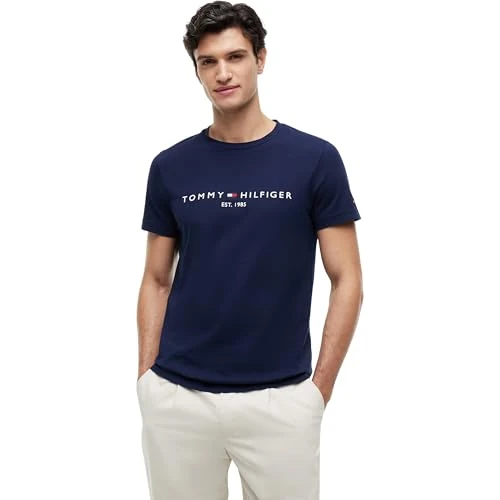 Offerta a tempo: Tommy Hilfiger Uomo T-Shirt Maniche Corte Slim Fit, Blu (Carbon Navy), L - 50% da 49.90 € a 24.99 €