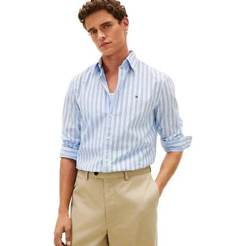 Limited-time offer: Tommy Hilfiger Men's Flex Poplin Bold Stripe Rf Shirt Mw0Mw39159, Blue, XL from 118.11 £ to 63.75 £ (save 46.02%)