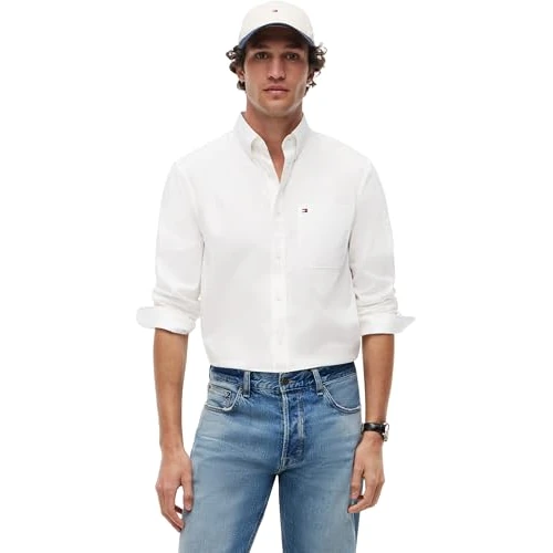 Offerta a tempo: Tommy Hilfiger Uomo Camicia Light Oxford Solid Elasticizzata, Bianco (White), XS - 5% da 49.64 € a 47.11 €