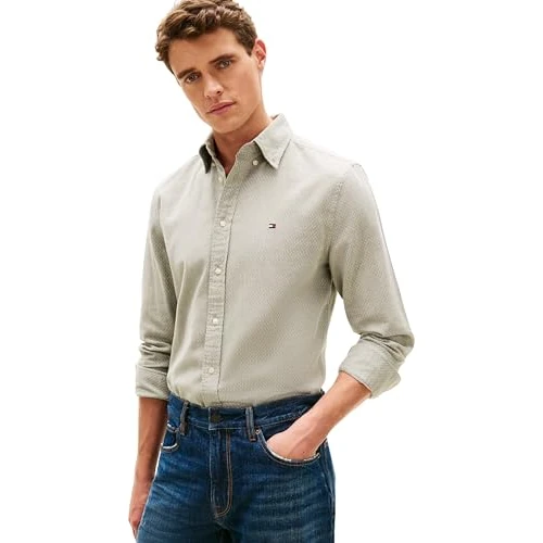 Zeitlich begrenztes Angebot: Tommy Hilfiger Herren Hemd Flex Dobby aus Baumwolle, Grün (Dark Artichoke), XL von 89.90 € auf 38.91 € (57% Rabatt)