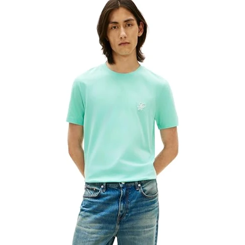 Zeitlich begrenztes Angebot: Tommy Hilfiger Herren T-Shirt Kurzarm Script Monogram aus Baumwolle, Türkis (Arctic Aqua), L von 33.79 € auf 33.79 € (0.00% Rabatt)
