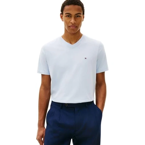 Offerta a tempo: Tommy Hilfiger Uomo T-Shirt Maniche Corte Essential Tee con Scollo a V, Blu (Breezy Blue), XS - 51% da 39.90 € a 19.74 €