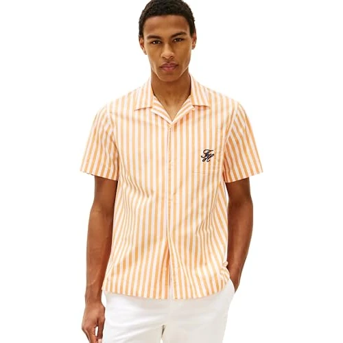 Offerta a tempo: Tommy Hilfiger Uomo Camicia Papertouch Pop con Taschino sul Petto, Arancione (Orange Hype/Stripe), XL - 75% da 89.90 € a 22.43 €