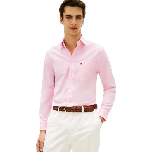 Offerta a tempo: Tommy Hilfiger Uomo Camicia Light Oxford Solid Elasticizzata, Rosa (Rose Petal), XS - 57% da 99.90 € a 42.60 €