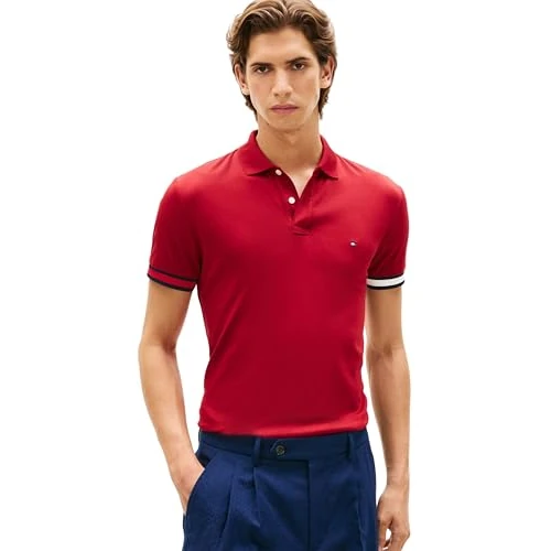 Offre limitée : Tommy Hilfiger Polo Slim en Coton Liquide RWB Cuff MW0MW42743 pour Homme, Rouge, M de 44.69 € à 44.69 € (0.00% de remise)