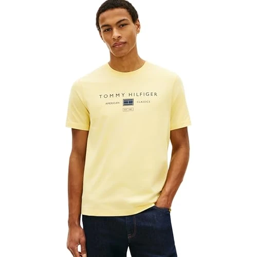 Offerta a tempo: Tommy Hilfiger Uomo T-Shirt Maniche Corte Brand Love Mono Stack in Cotone, Giallo (Citronella), XS - 45% da 39.90 € a 21.99 €