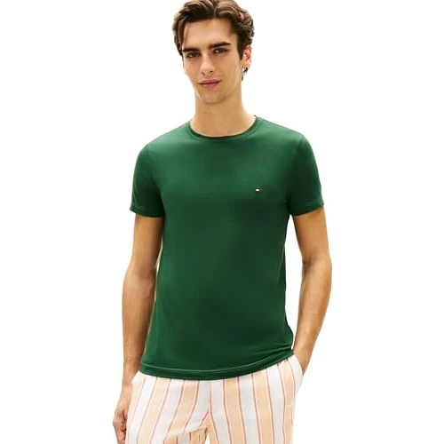 Limited-time offer: Tommy Hilfiger Men's Stretch Slim Fit Tee Mw0Mw10800, Green, XXL from 32.00 £ to 32.00 £ (save 0.00%)
