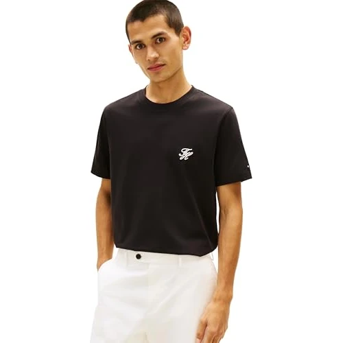 Zeitlich begrenztes Angebot: Tommy Hilfiger Herren T-Shirt Kurzarm Script Monogram aus Baumwolle, Schwarz (Black), XS von 15.90 € auf 15.90 € (0.00% Rabatt)