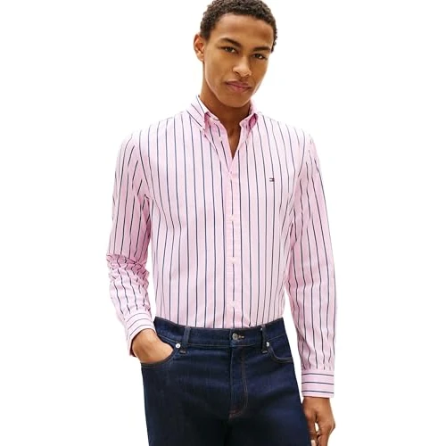 Offre limitée : Tommy Hilfiger Chemise pour Homme en Popeline Souple à Rayures audacieuses RF Mw0Mw39159, Rose, XL de 89.90 € à 40.75 € (55% de remise)