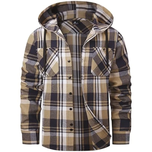 SwissWell Lumberjack Shirt Men's Flannel Shirt Checked Shirt with Hood Long Sleeve Lumberjack Jacket Outdoor Hooded Shirt Men, blue / beige, 3XL