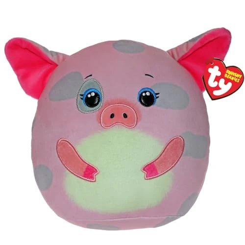 Ty Squishy Beanies – Hambone das Schwein – weiches Plüschkissen mit grünen Augen – Geschenkidee für Groß und Klein – zum Sammeln – 22 cm – T39420