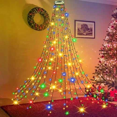 Offerta a tempo: Joltix Luci Albero Natale Esterno Cascata, 2Mx16 Fili 420LEDs Luci Albero Natale, 8 Modalità Luci di Natale per Albero con Anello, IP44 Impermeabile per Interni Esterni Giardino Decorazioni (Colore) - 37% da 29.99 € a 18.99 €