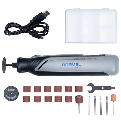 Offerta a tempo: Dremel 8150 Kit utensile rotativo brushless a batteria ricaricabile tramite USB-C da 7,2 V 2Ah, 20 accessori, velocità variabile da 5.000 a 30.000 giri/min, taglio, levigatura, intaglio, smerigliatura - 15% da 89.99 € a 76.49 €
