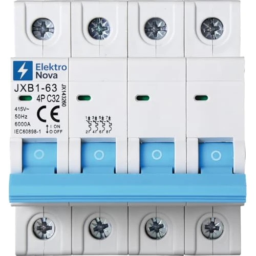 Offerta a tempo: ELEKTRONOVA Interruttore Magnetotermico trifase 4P 32A C32 6kA – 4 Moduli DIN – 380V - 0.00% da 19.50 € a 19.50 €