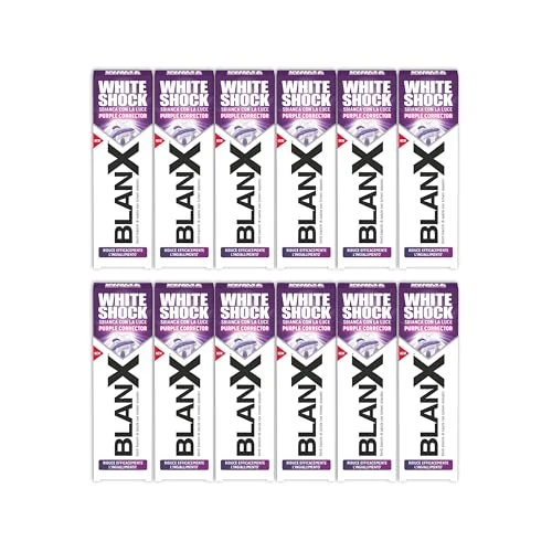 BlanX White Shock Purple Corrector, Dentifricio Dual Color, Riduce Efficacemente L'Ingiallimento, Con Tecnologia Actilux e Color Correction, Delicato Su Smalto e Gengive, 12x75ml