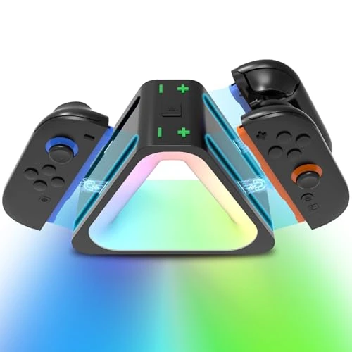 【Liquidazione】Stazione di ricarica per Nintendo Switch 2 (2025), Switch 2 controller stazione di ricarica con 7 colori RGB luci, ricarica 4 joy-cons controller