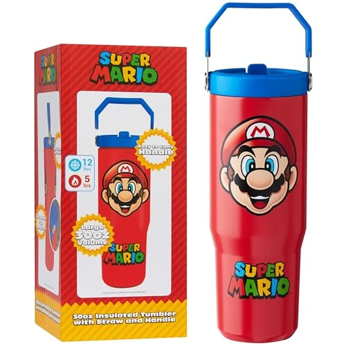 Limited-time offer: Get Trend Super Mario Insulated Tumbler Flip Up Straw & Handle, Metal Travel Water Bottle 850ml/30oz, Thermal Double Wall Vacuum for Hot & Cold Drinks (Red Super Mario) from 16.69 GBP to 16.69 GBP (save 0%)
