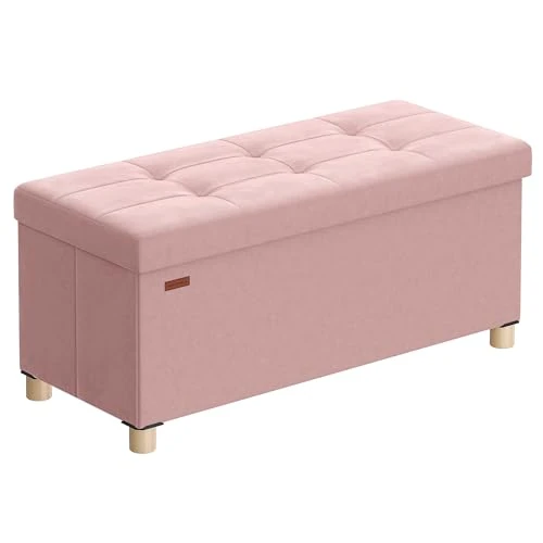 SONGMICS Banc avec espace de rangement, tabouret pliable, 38 x 76 x 38,5 cm, boîte de rangement avec couvercle, repose-pieds 77 l, en velours, charge maximale : 300 kg, pour couloir, salon, chambre à
