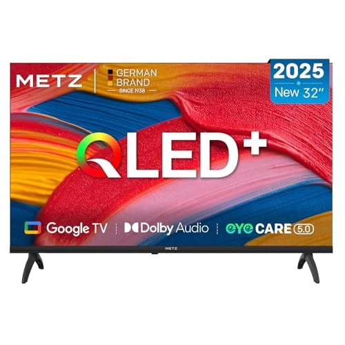 Offre limitee: METZ QLED TV 32 Pouces (80 cm) Smart LED Television Google Tele HDR 10 Dolby Audio Bluetooth 5,1 EyeCare Tuner DVB-T/-T2/-C/-S/-S2 CI+ (2025 Modèle, Noir 32MQF7000Z) de 134.99 EUR a 124.99 EUR (economie 7%)