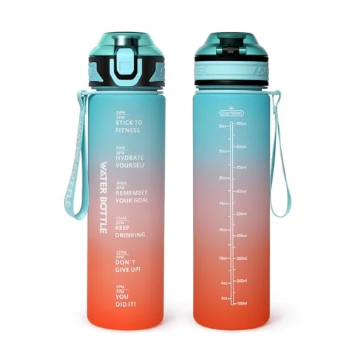 Begrenztes Angebot: Trinkflasche 1l, Auslaufsichere Sport Trinkflasche mit Zeitmarkierung, BPA-frei, Tritan Wasserflasche-Leicht, Wiederverwendbar, Robuste, Sportflasche für Fitness, Fahrrad, Outdoor, Schule von 10.99 EUR auf 10.99 EUR (Rabatt 0%)