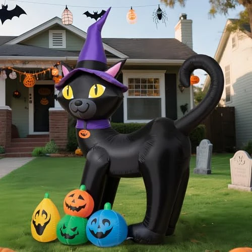 Offerta a tempo: Wothfav 180CM Gatto Nero Halloween Gonfiabili Decorazioni - Gatto Gonfiabile con Cappello da Strega e luci LED Incorporate - Blow Up Halloween Decorazioni Esterno per Prato Giardino Cortile - 38% da 63.99 € a 39.99 €