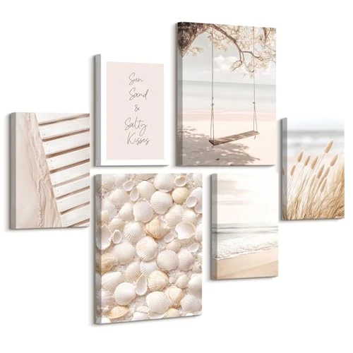 Tijdelijke aanbieding: 6 stuks, oceaanlandschap, houten lijst, moderne decoratie voor woonkamer, slaapkamer, eetkamer, hal, 30 x 40 cm x 2 + 20 x 30 cm x 4 van 29.99 € naar 29.99 € (0.00% korting)