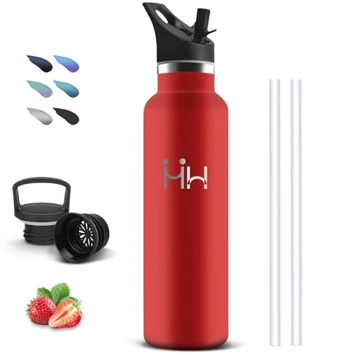 Butelka termiczna na wodę o pojemności 1 l, bez BPA, butelka ze słomką, nie przecieka, butelka termiczna ze stali nierdzewnej 18/8, na kemping, podróż, fitness, jogę