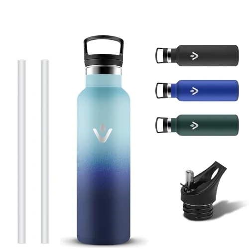 Grsta Trinkflasche Edelstahl, Trinkflasche 500ml Auslaufsicher, Thermosflasche Kinder mit Strohhalm, Thermoskanne für Kohlensäure Geeignet, BPA-frei Wasserflasche für Joggen, Yoga, Erwachsene