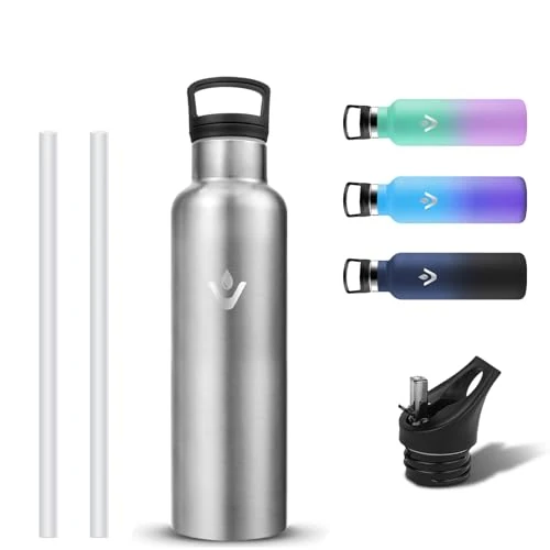 Grsta Butelka Do Picia Ze Stali Nierdzewnej, Butelka Do Picia Bez Bpa 500 Ml, Szczelna Termos Ze SłOmką, Termos Dla Dzieci Z 2 Pokrywkami, Butelka Na Wodę Gazowaną Odpowiednia