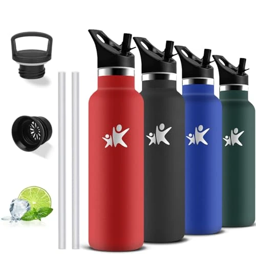 Thermosfles, 750 Ml, Bpa-Vrij, Drinkfles Met Rietje, Lekvrij, Roestvrijstalen Drinkfles, Metalen Fles, 18/8 Roestvrij Staal, Drinkflessen Voor Camping, Reizen, Kantoor