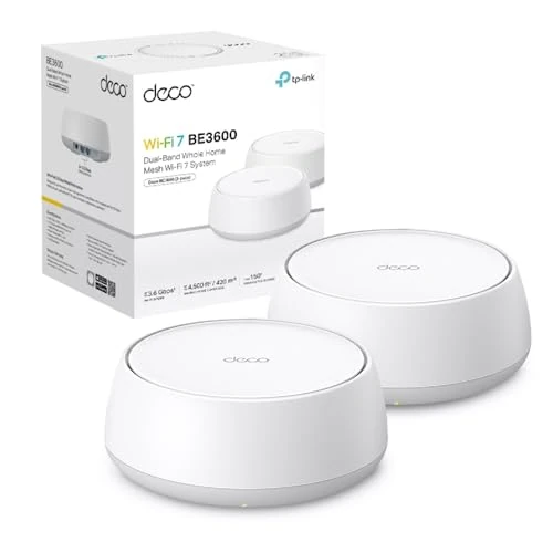 Offerta a tempo: TP-Link WiFi 7 Deco BE3600 Mesh WiFi, BE3600Mbps, Dual Band, Canali 160MHz, 2 Porte Gigabit, HomeShield, MLO, 4K-QAM, Funziona con Qualsiasi ISP e Modem, 4 Antenne Interne, WPA3, Alexa, 2pz. - 30% da 199.99 € a 139.99 €