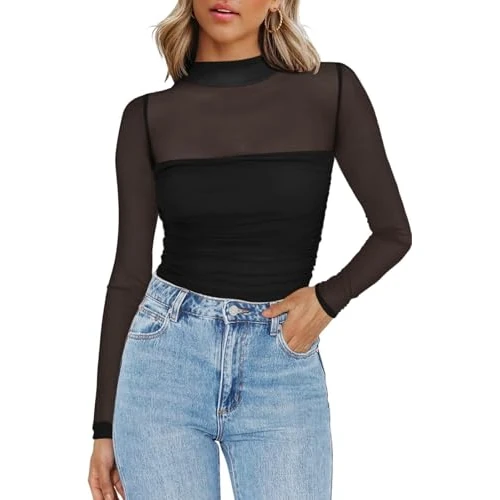 Offerta a tempo: Zeagoo Top Donna in Maglia Trasparente con Rete, T-shirt a Maniche Lunghe, Sexy, per Feste, Slim Fit, Clubwear, Nero , L - 43% da 22.45 € a 12.74 €