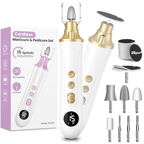 Offerta a tempo: Lima per Unghie Elettrica, Set Manicure Elettrico e Pedicure, Fresa per Unghie Professionale per Pedicure, 15 Velocità, Con 8 Accessori, Smerigliatrice più Ampia per Unghie Spesse, Casa e Salone - 27% da 25.99 € a 18.99 €