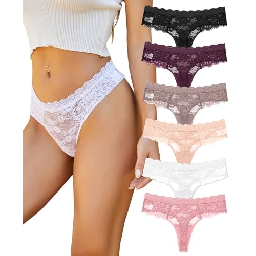 Zeitlich begrenztes Angebot: ALL OF SHE 6er Pack String Tanga Damen Spitze Unterhosen Frauen Underwear Lace Unterwäsche Thongs Women Mehrpack S-XL,M von 16.99 € auf 14.44 € (15% Rabatt)