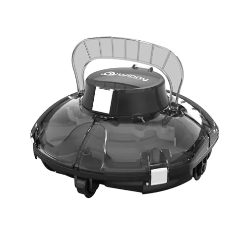 WINNY POOL CLEANER Winny 200 Robot Piscina, Piscina Senza Fili con Batteria, Autonomia 75 Min per Piscine Fuori Terra 60 m², Doppia Filtrazione, Parcheggio Automatico (Trasparente Nero-Bianco)
