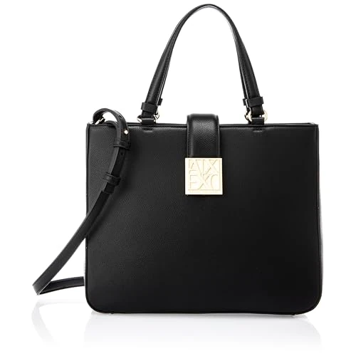 Offerta a tempo: Armani Exchange Donna Amy, Sustainable, Gold Logo Plate Tote Bag M, nero - 17% da 105.95 € a 87.99 €
