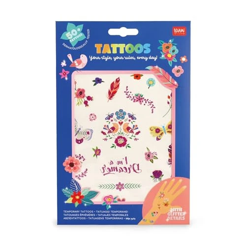 Offerta a tempo: Legami - Tatuaggi Temporanei per Bambini, Tema Flowers, Lavabili, Resistenti a Sudore e Acqua, con Dettagli Glitter, facili da Applicare, Delicati sulla Pelle, Dermatologicamente Testati, - 0.00% da 4.95 € a 4.95 €