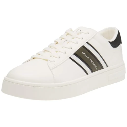 Offerta a tempo: Armani Exchange Scarpe da Ginnastica da Uomo London, Strisce Laterali, Colore Contrastante, Bianco e Musk, 43 EU - 20% da 105.95 € a 84.57 €