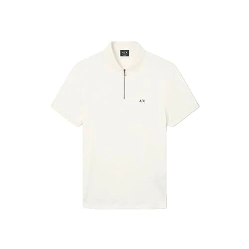 Offre limitée : Armani Exchange 3D Embroidered Logo Half Silver Zip Polo, Blanc cassé, L Hommes de 59.19 € à 47.19 € (20% de remise)