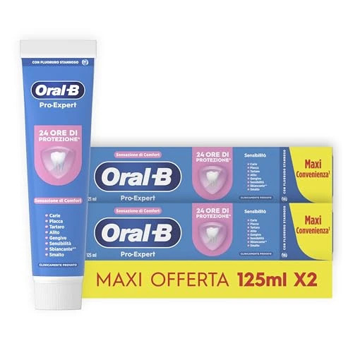 Offerta a tempo: Oral-B Dentifricio Pro-Expert Sensibilità 2x125ml, Dentifricio Formato Convenienza per Denti Sensibili, Pulizia Denti Efficace, Alito Fresco, Sapore Eucalipto Menta Piperita - 25% da 7.98 € a 5.99 €