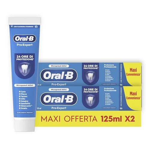 Oral-B Dentifricio Pro-Expert Protezione Professionale 2x125ml, Dentifricio Formato Convenienza, Clinicamente Provato, Pulizia Denti Efficace, Alito Fresco, Sapore Menta Dolce