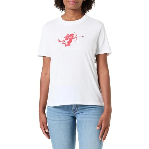 Offre limitée : Armani Exchange Red Cupido Glitter Print Backtone on Tone Logo T-Shirt, Blanc Optique, L Femmes de 27.29 € à 27.29 € (0.00% de remise)