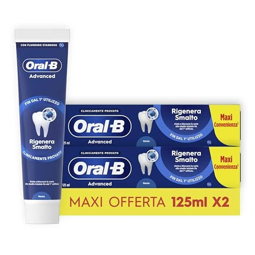 Oral-B Dentifricio Advanced Rigenera Smalto 2x125ml, Dentifricio Formato Convenienza, Clinicamente Provato, Pulizia Denti Efficace, Alito Fresco, Extra Freschezza Sapore Eucalipto