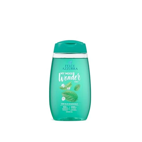Felce Azzurra - Docciaschiuma MY Mood Wonder Mint, Gel Detergente Idratante Menta per Pelle Morbida, Doccia Schiuma Delicato con Oli Essenziali, 92% Ingredienti Naturali, Gel Doccia Riciclabile 250 ml