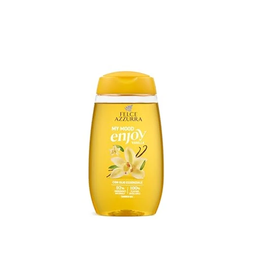 Zeitlich begrenztes Angebot: Felce Azzurra - Duschschaum MY Mood Enjoy Vanilla, feuchtigkeitsspendendes Reinigungsgel Vanille weiche Haut, milder Schaum mit ätherischen Ölen, 92% natürliche Inhaltsstoffe, recycelbares Duschgel von 7.74 € auf 2.75 € (64% R