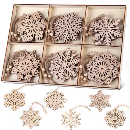 Limited-time offer: SWAWIS 30 Pieces Christmas Tree Decorations Wood Snowflake 8 x 8 cm Wooden Christmas Tree Decorations 6 Designs (5 Pieces Each) with Jute Rope Decorative Ornaments Hanging DIY Crafts from 12.13 GBP to 12.13 GBP (save 0%)