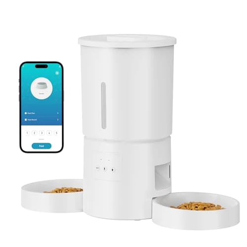 Offerta a tempo: Distributore Automatico Cibo Gatti 2 Ciotole: 5L Distributore Automatico Cibo Cane con Timer WiFi 2.4G per Crocchette - Design Doppia Ciotola per Famiglie con Più Gatti & Cani - Bianco - 21% da 79.99 € a 63.17 €