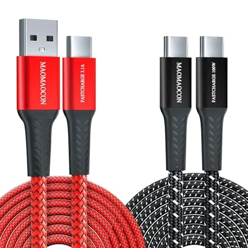 [2 Stück 2 m] 100 W PD3.0 USB C auf C Schnellladekabel + 3,1 A USB A auf C aus geflochtenem Nylon, Schnellladekabel für iPhone 16 Pro Samsung Galaxy S23 iPad Pro MacBook Air Tablet usw