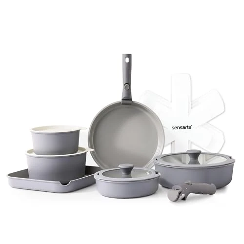 Offre limitee: SENSARTE Set de Casseroles et Poêles 17 Pièces - Revêtement Céramique Antiadhésif Sans PFAS - Batterie de Cuisine pour Induction/Gaz, Poignées Amovibles, Empilable et Lavable Lave-Vaisselle de 129.99 EUR a 94.99 EUR (economie 27%)